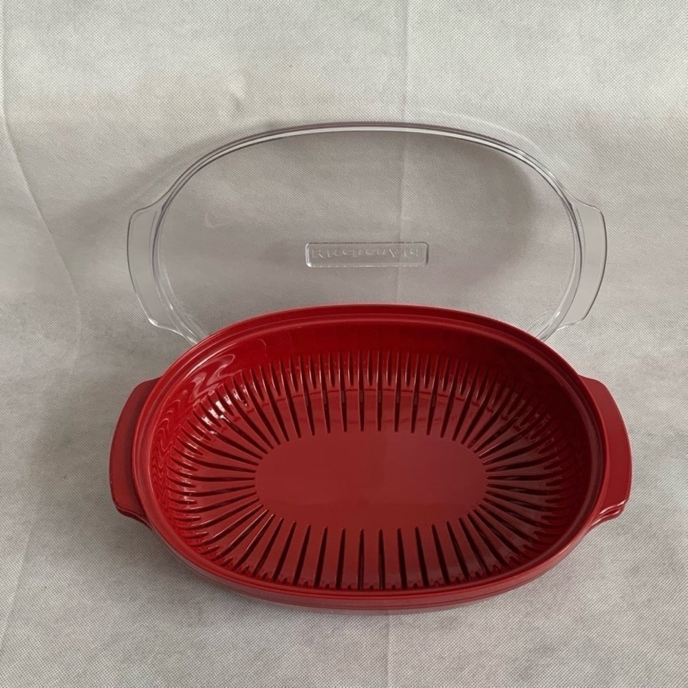 KitchenAid Red Acrylic Microwave Fish Veggie Steamer 13.5" Food Steamer VG - Picture 5 of 5